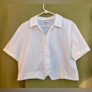 Bright White Short Sleeve Hidden Button Down Short Shirt Jacket Size 20P